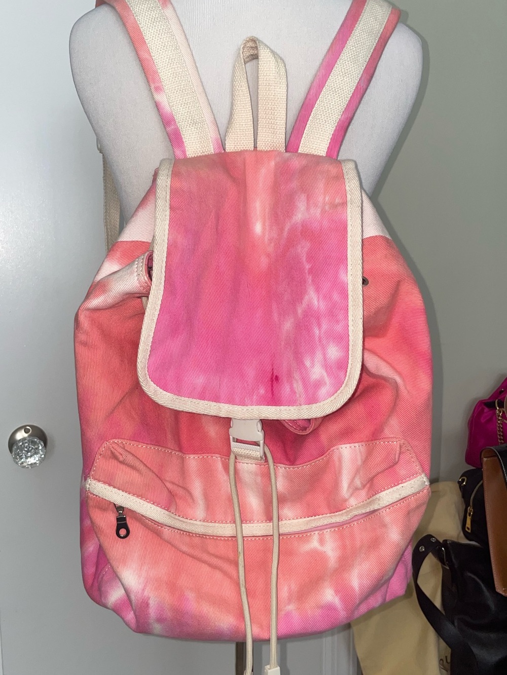 Urban Outfitters Pink Tie-Dye Canvas Backpack with Cream Trim